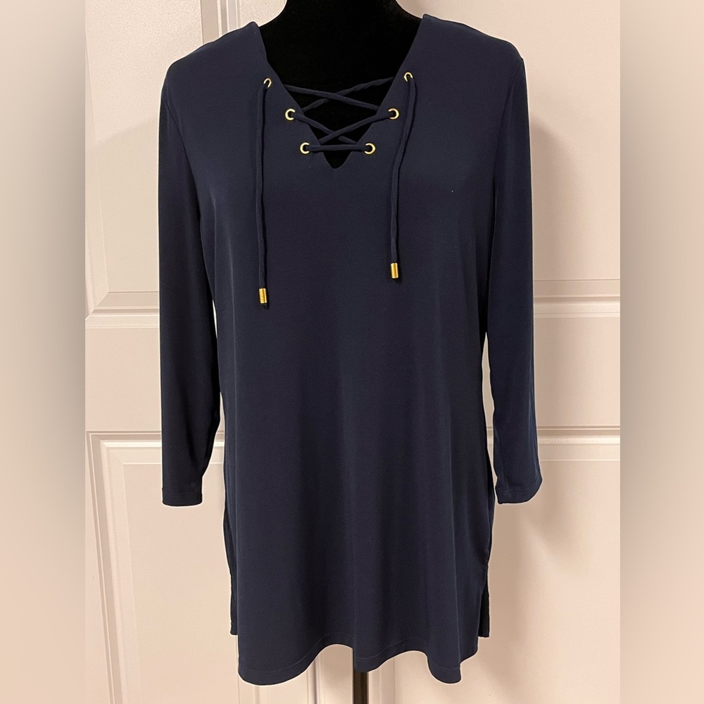 Ellen Tracy Criss Cross Tie Tunic Top